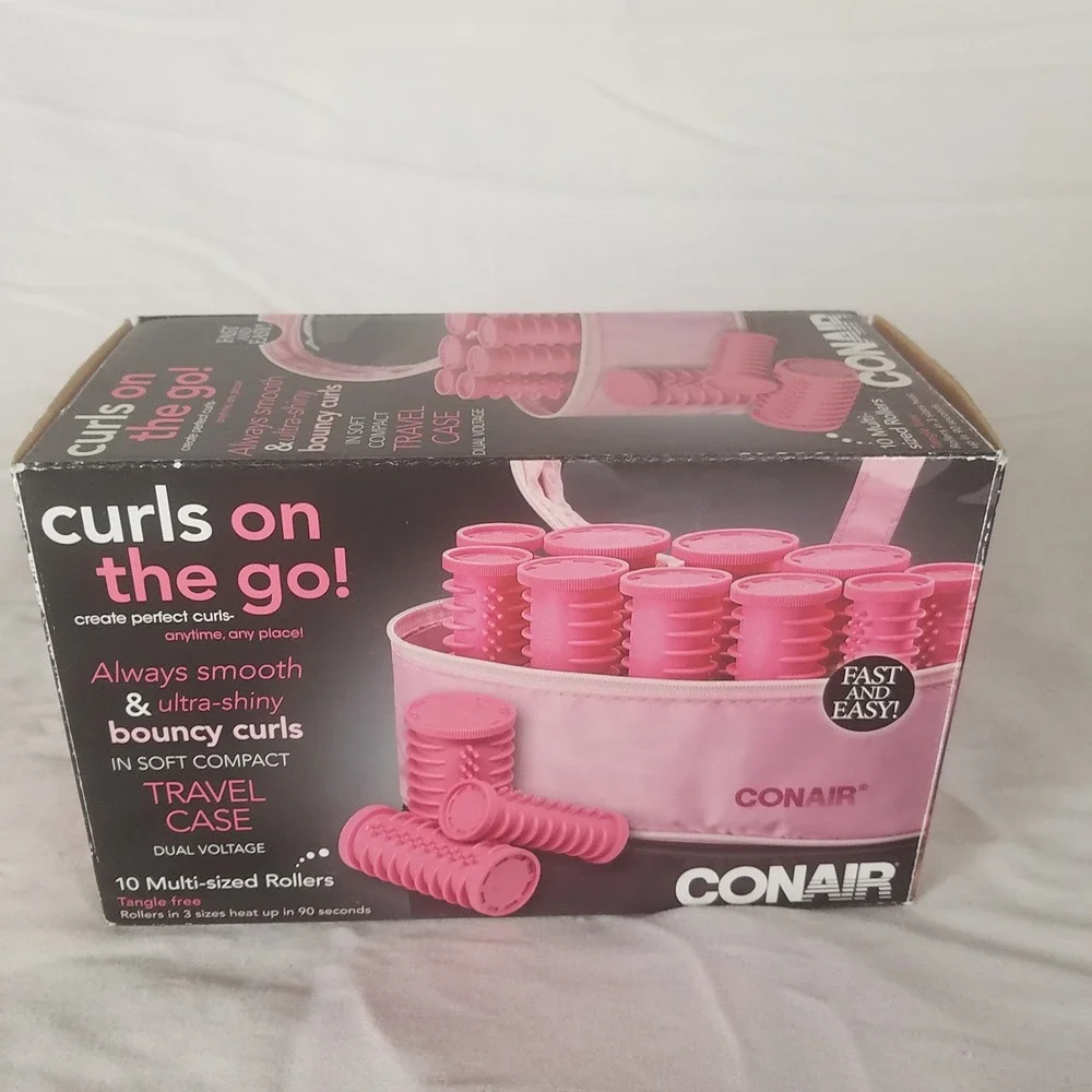 Conair Curls on the Go Travel Hot Rollers Women OS Pink Excellent 10 Multi-Size